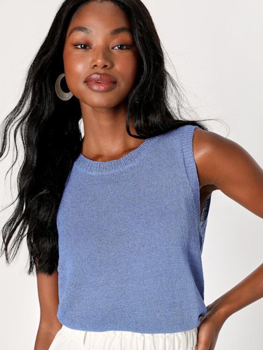 Lulus Clean Aesthetic Blue Sweater Knit Tank Top - Size S